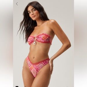 NWT Paisley Border Print Shell Trim Ring Bandeau Bikini Set